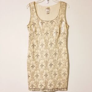 M.S.S.P Cream Sleeveless Sequins Sheath Dress Sz M